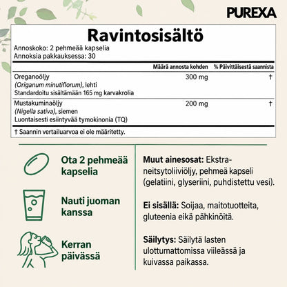 Purexa – Oreganoöljy mustakuminaöljyllä